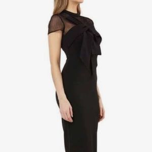 Illusion-Neck Crepe Dress